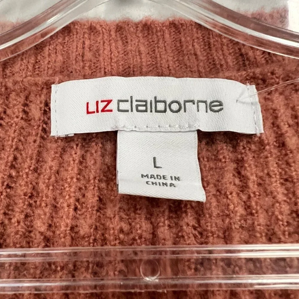 Liz Claiborne Womens Knit Sweater Embroidered Floral Rosewood Size Large